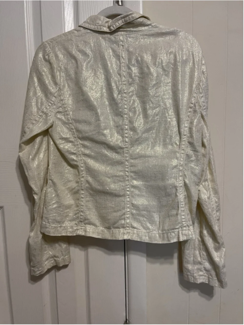 J. CREW 100% Linen Metallic Blazer Jacket Cream Gold Two Button Pockets 10